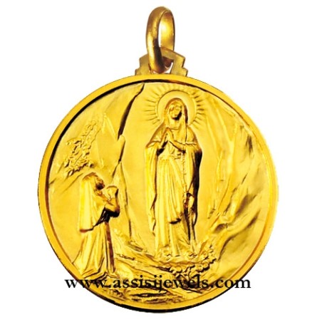 18 kt gold Madonna of Lourdes medal