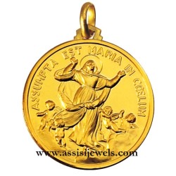 18 kt gold Virgin Mary assumed into Heaven medal