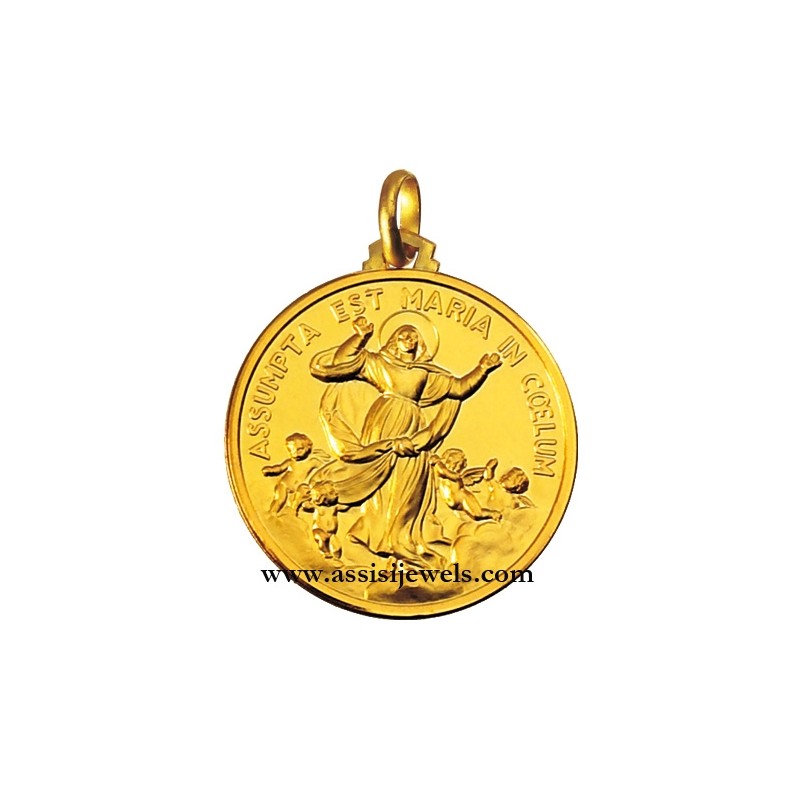 18 kt gold Virgin Mary assumed into Heaven medal