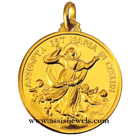 18 kt gold Virgin Mary assumed into Heaven medal