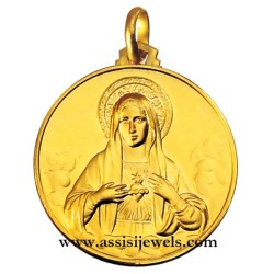 18 kt gold heart of Mary medal