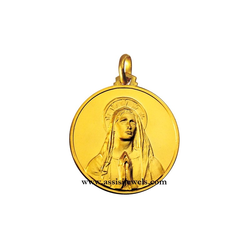 18 kt gold Virgin of Lourdes medal