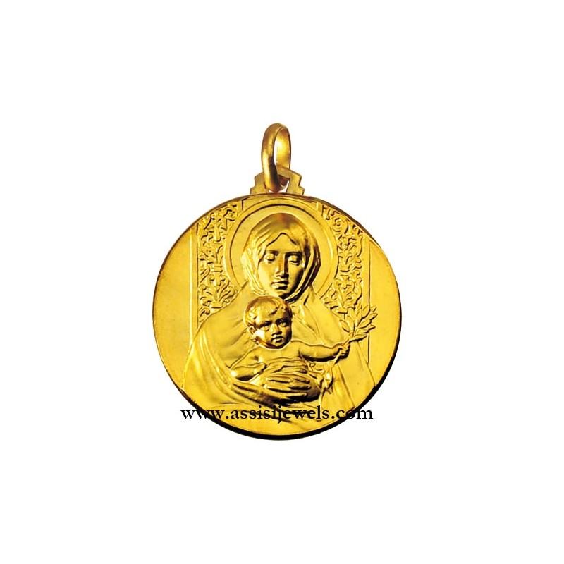 18 kt gold Madonna with olive medal