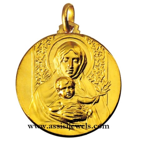 18 kt gold Madonna with olive medal