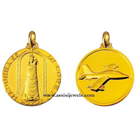 Medaglia Madonna di Loreto ed aereo oro 18 kt