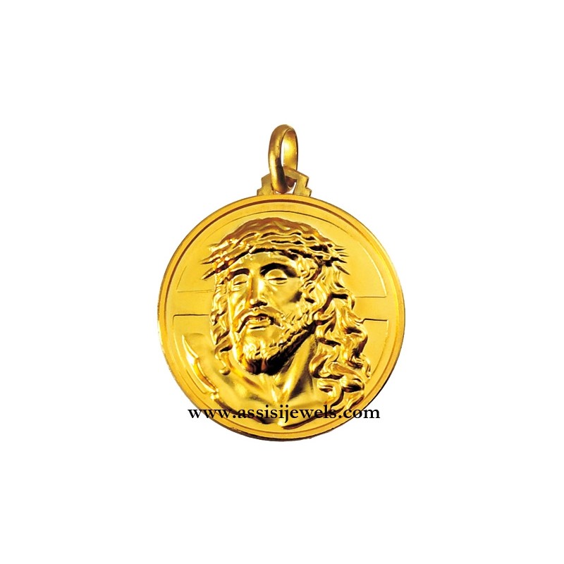 18 kt gold face of Christ Crucified medal