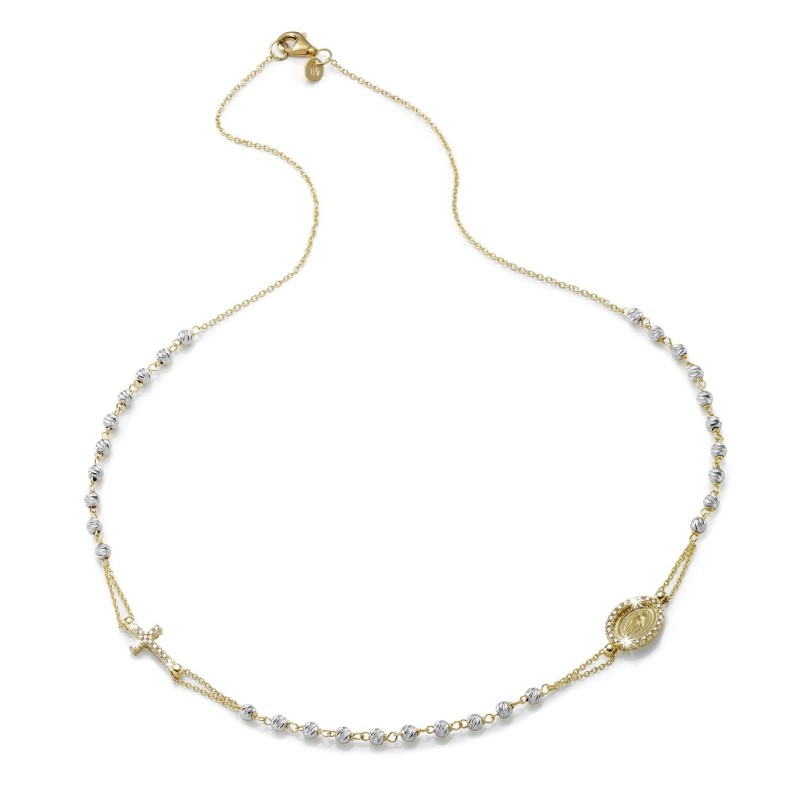 Collana rosario in oro bianco e giallo 18 kt