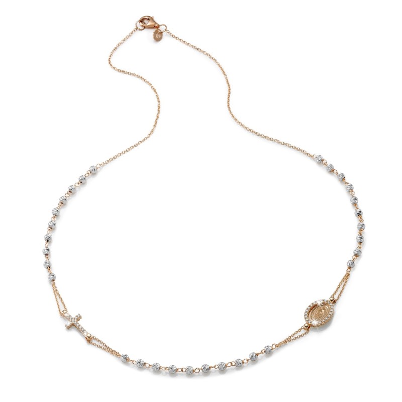 Collana rosario in oro bianco e rosa 18 kt