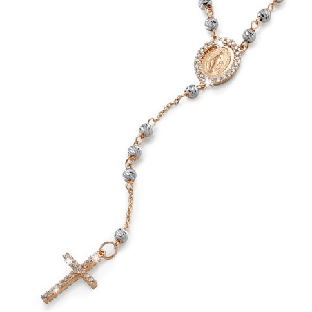 18 kt white and rose gold rosary necklace