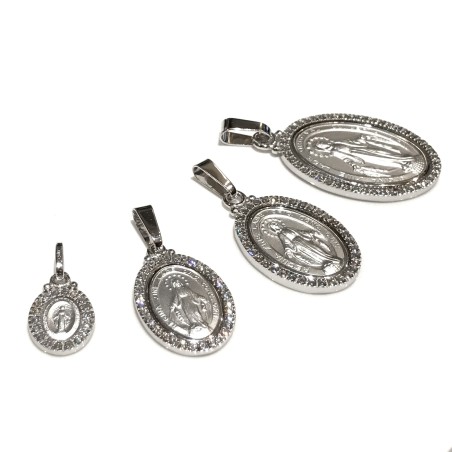 Medaglia Madonna miracolosa argento 925 e zirconi