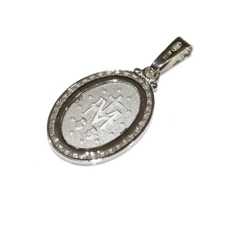 Medaglia Madonna miracolosa argento 925 e zirconi