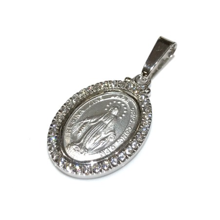 925 sterling silver miraculous Madonna medal with cubic zirconia