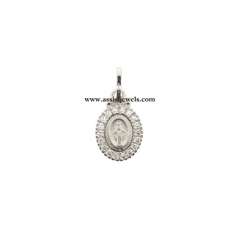 925 sterling silver miraculous Madonna medal with cubic zirconia