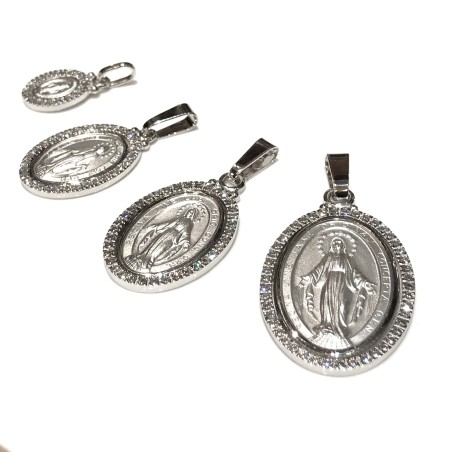925 sterling silver miraculous Madonna medal with cubic zirconia