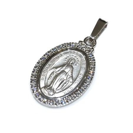 Medaglia Madonna miracolosa argento 925 e zirconi