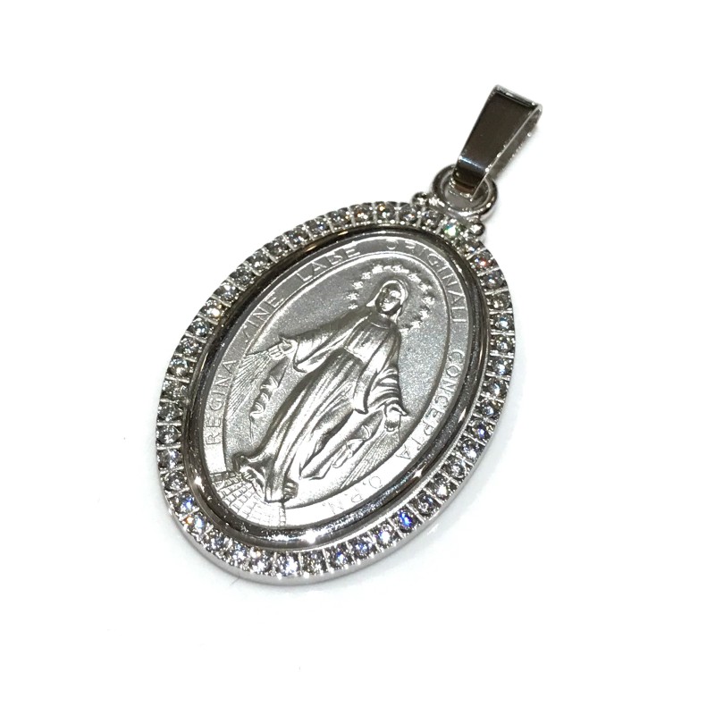 Medaglia Madonna miracolosa argento 925 e zirconi