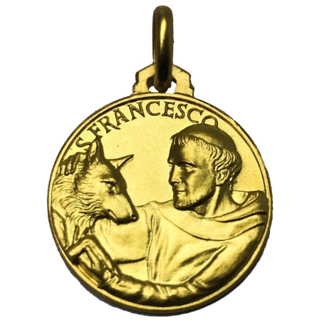 Medaglia di San Francesco con il lupo oro 18 kt