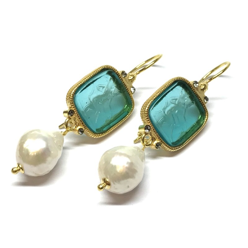 Michelangelo gioielli glass paste intaglio earrings