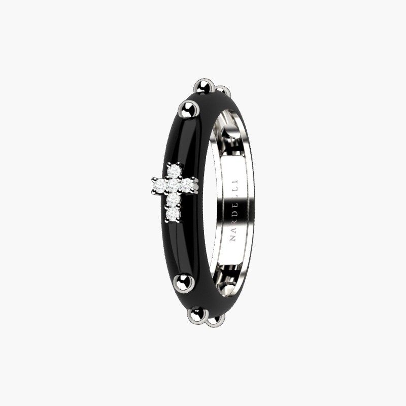 Nardelli white gold and enamel rosary ring