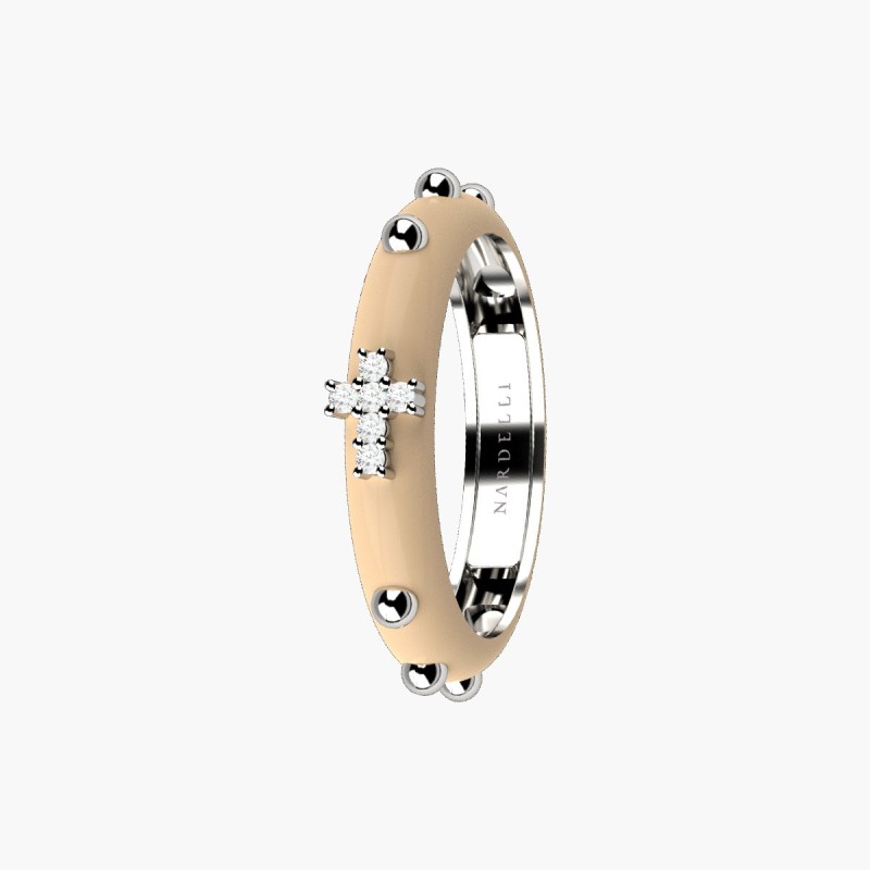 Nardelli white gold and enamel  rosary ring