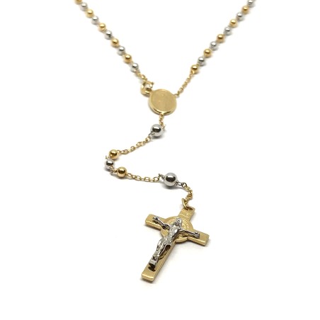 Collana rosario in oro giallo e bianco 18 kt