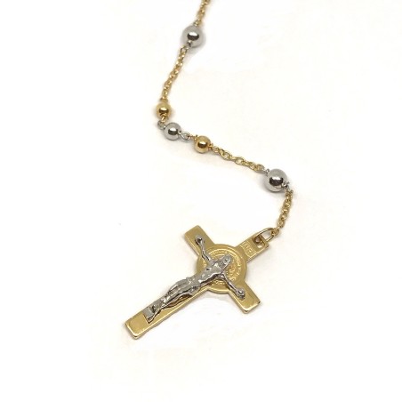 Collana rosario in oro giallo e bianco 18 kt